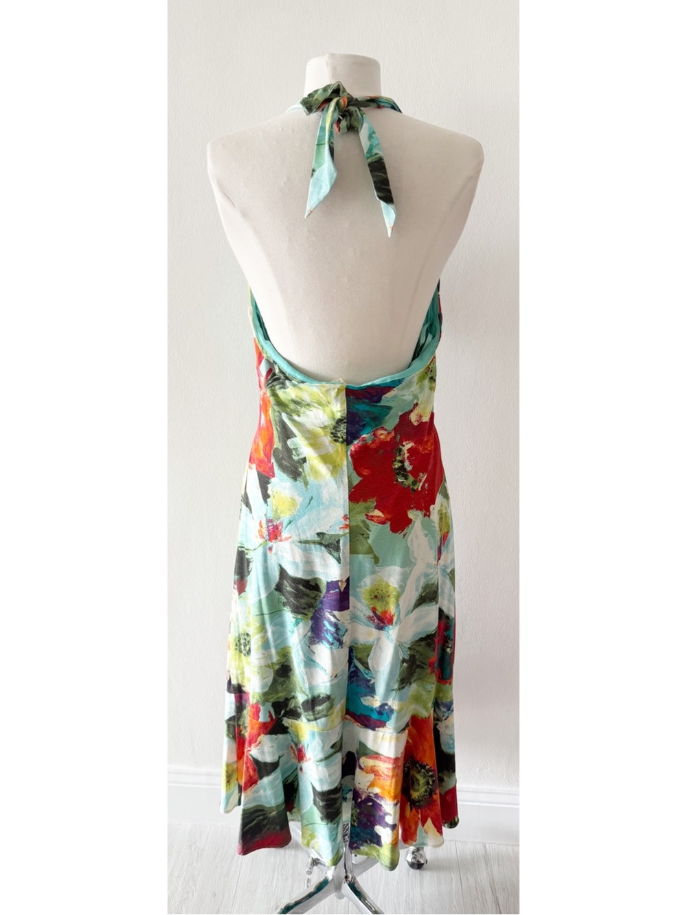 Vintage Cache Y2K Floral Watercolor Print Halter Midi Dress Size 12 - Picture 3 of 7
